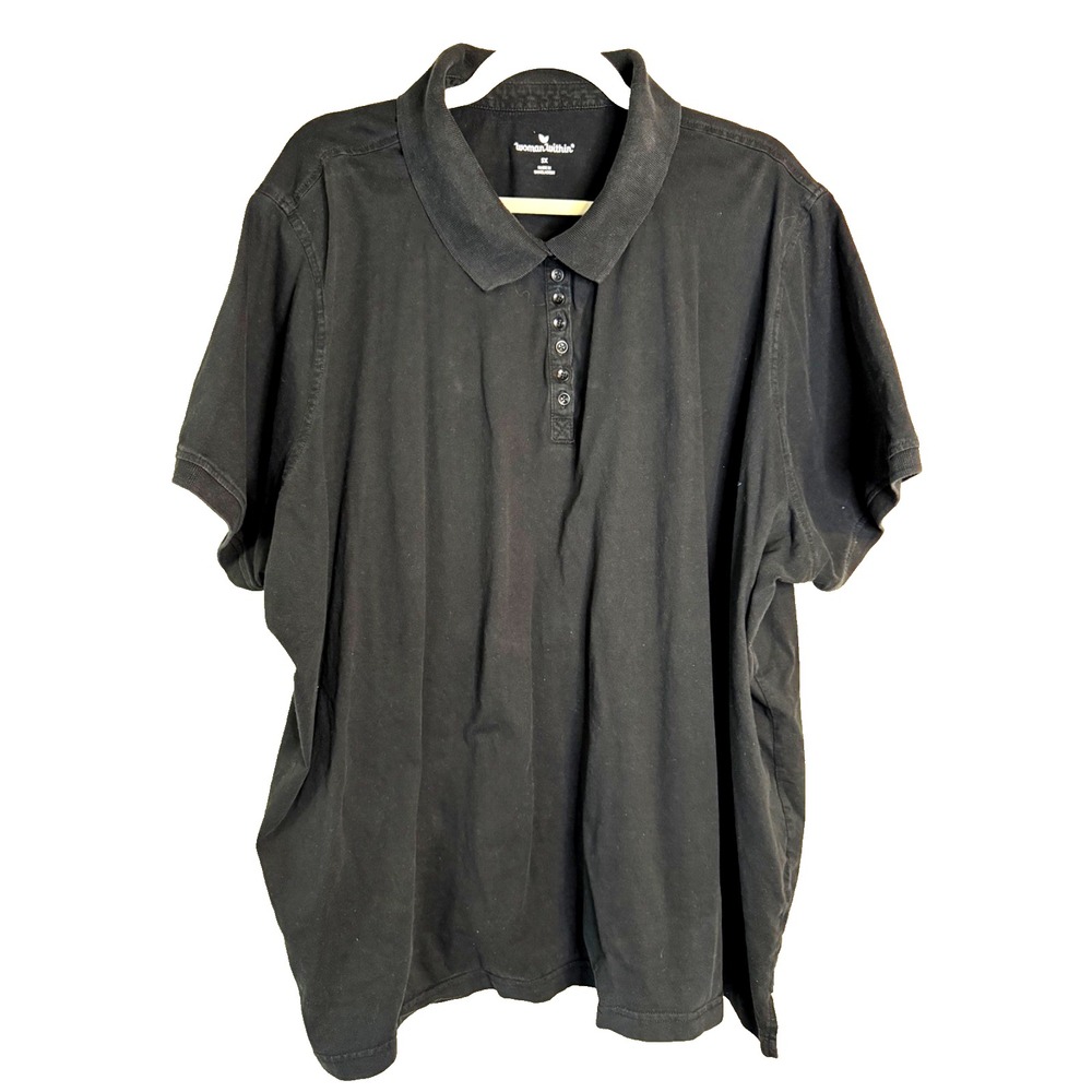 Woman Within 5X Black Short Sleeve Polo Shirt Plus Size Cotton Comforwomen's top
